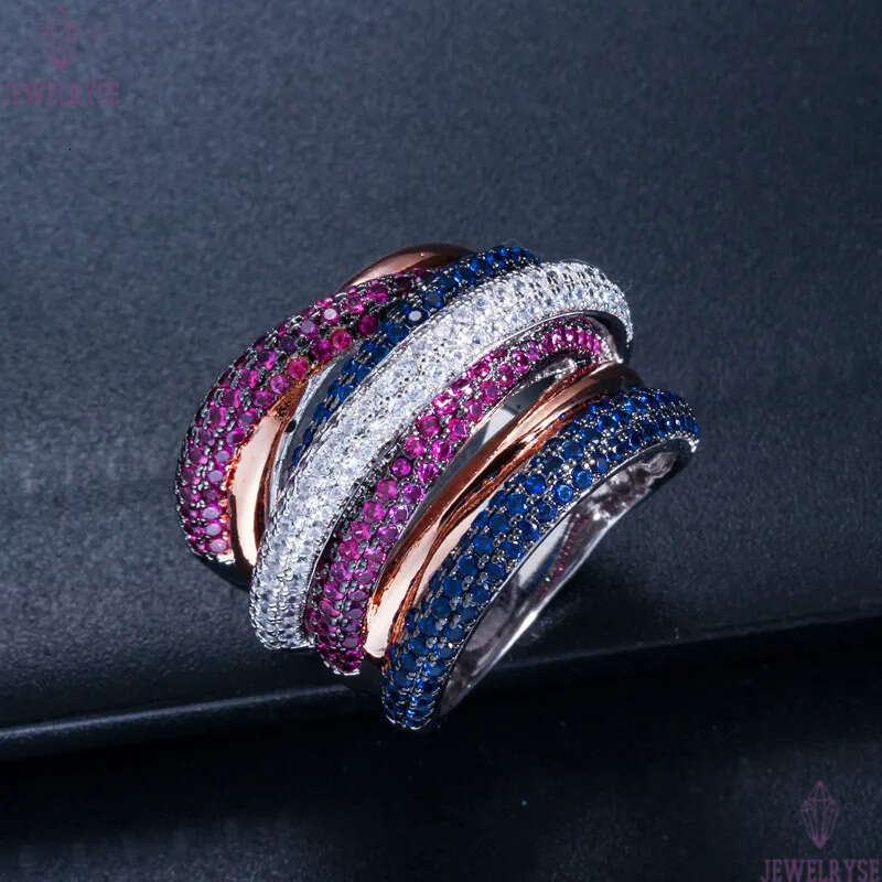 Fashion Five Rows Stackable designer ring Luxury AAA Cubic Zirconia Copper Jewelry 6-9 For Women Girls Party South American Gold Silver White Blue CZ 