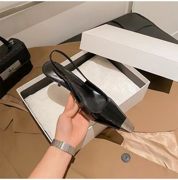 2025 new Women's pointed-toe high heels black patent leather sandals women's single shoes stiletto heels