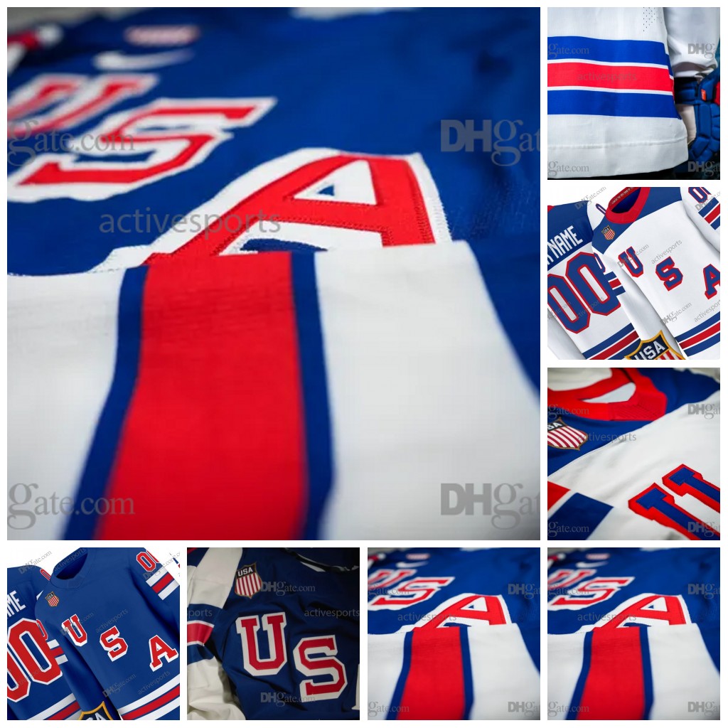 Custom 34 Matthews Team USA Jerseys Tkachuk McAvoy Hughes Guentzel Eichel Stitched Name Number Hockey