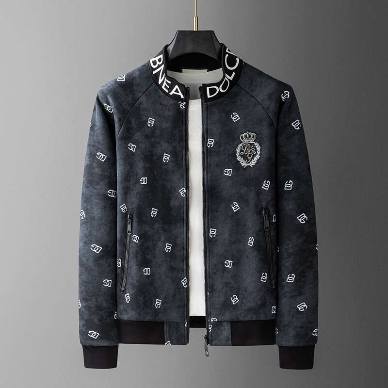 Light Luxury Clothing 2025 Autumn Winter New Letter Burnt Flower Jacket Men's Personalized Embroidery Stand Collar Sweatshirt Men