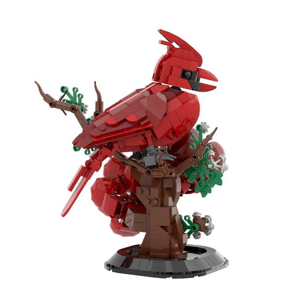 MOC Northern Cardinal 3D Bird Model Building Blocks Red Sparrow with Flower Stand He Pet Brick Toy Adt Gift C251203