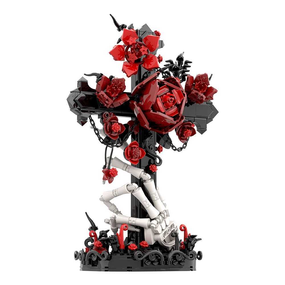 MOC Gothic Cross Building Blocks Kit Dark Series Horror Skl Hand Rose Decorative Brick Toy for Adts Gift C251203