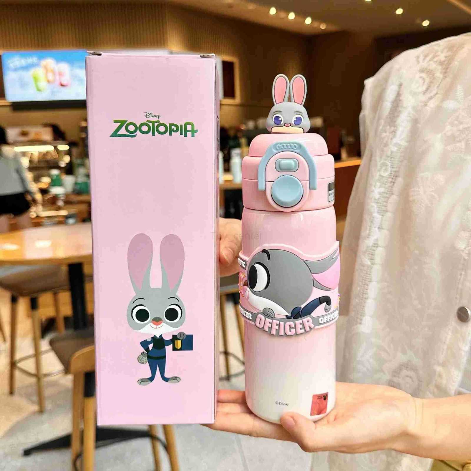 Disney 500ml Topia Thermos Nick Judy Cartnoon Anime Figure Peripheral Hopps Dual-Drinking Straw Cup Stitch Cute Printing Water Cup Gift H251203