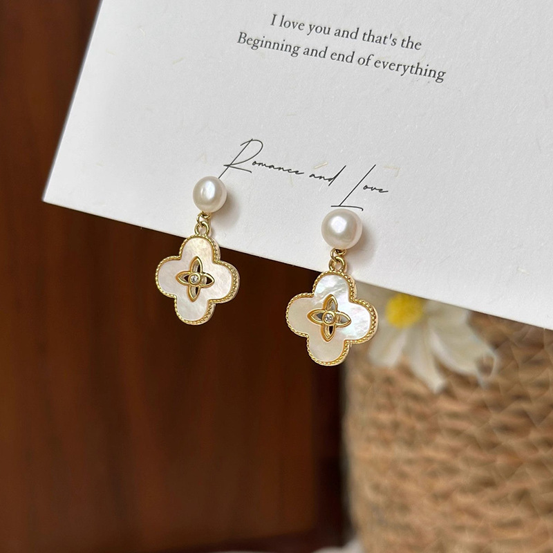 Real Gold Plated Silver Needle Zircon Flower Pearl Light Luxury High-end Elegant Commuting Earrings for Women - view 4