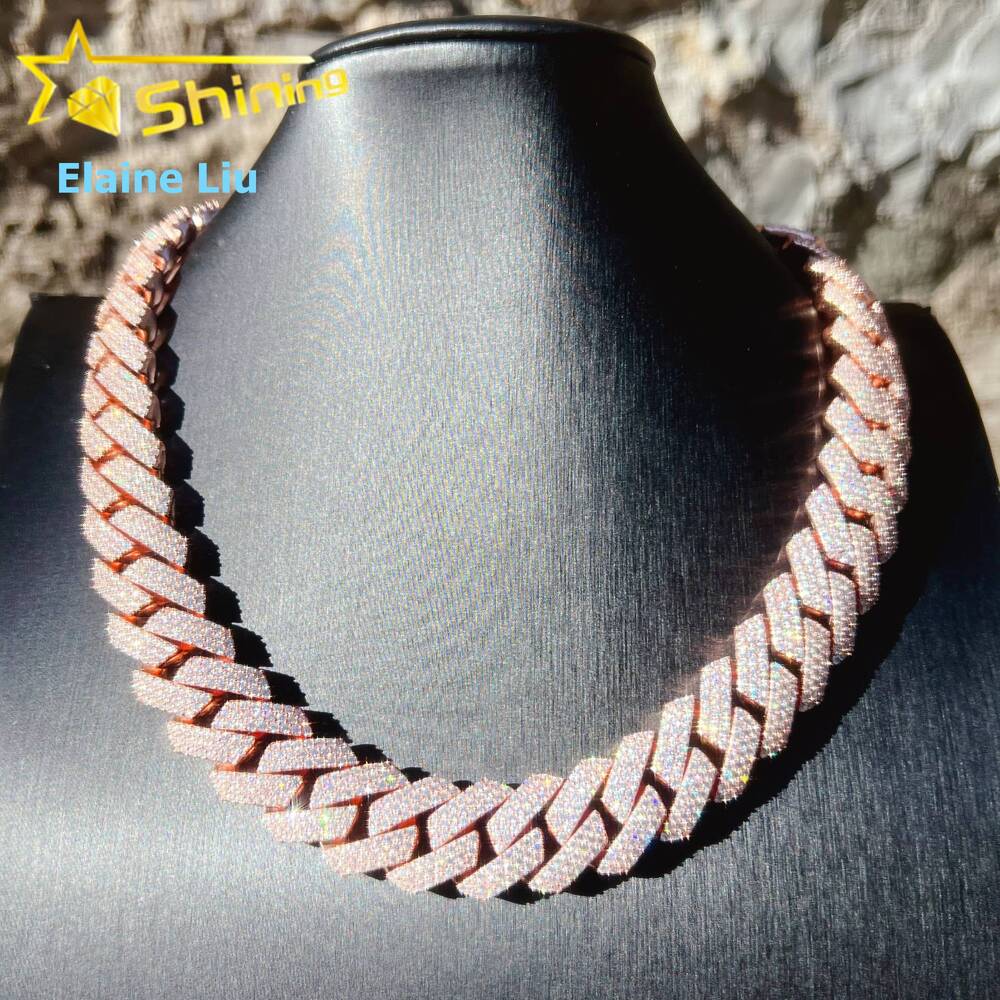 Custom VVS Moissanite Hip Hop Iced Out Fine Jewelry High Quality Diamond 22MM 925 Sterling Silver Cuban Link Chain Necklace