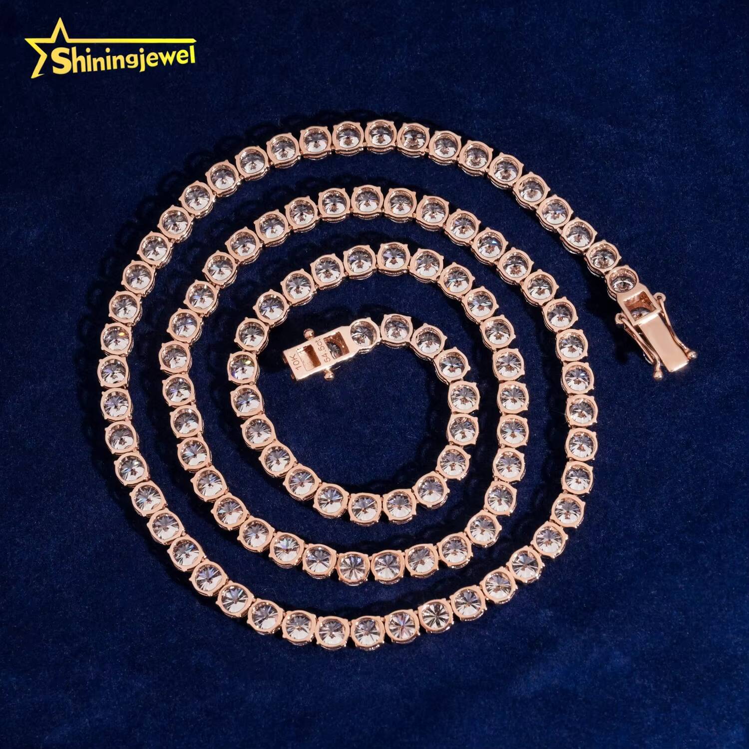 Trendy Daily Jewelry Iced Out Hip Hop Tennis Chain 10K Solid Rose Gold Lab Diamonds Tennis Necklace