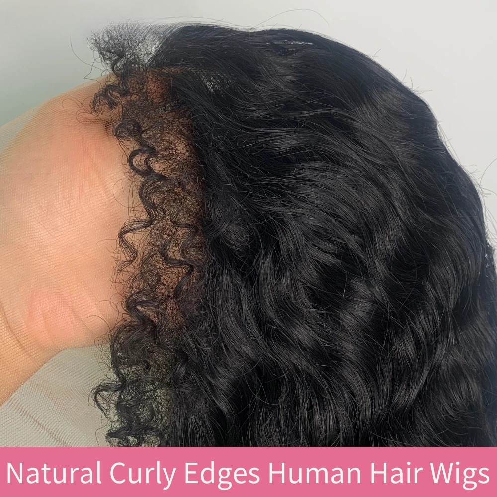 4C Kinky Edges Kinky Curly Human Hair Wigs Invisi Strap Wear And Go 360 Full Lace Wig Glueless 13x6 HD Lace Frontal Wig With Baby Hair For Black Wemon