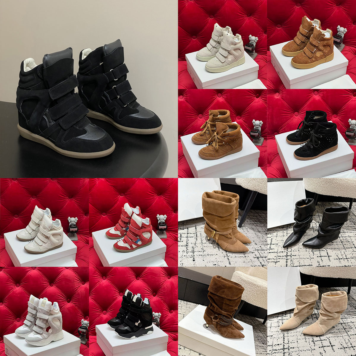 7A deisgner Brand isabelmarrants Hot Sale-Black Genuine Leather winter boots Bekett Leather-Trimmed Suede Wedge Sneakers Fashion Show New Shoes