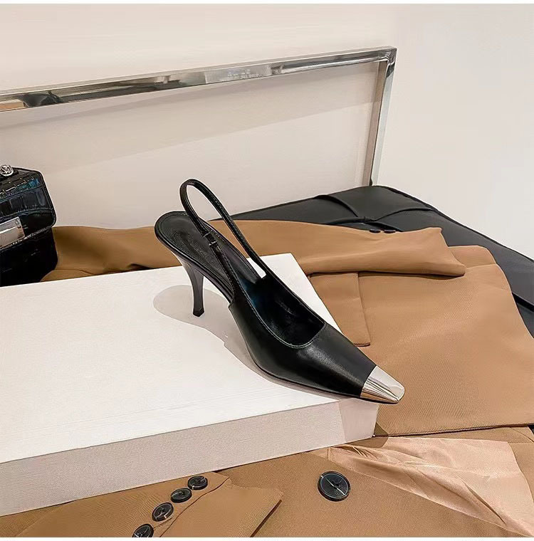 2025 new Women's pointed-toe high heels black patent leather sandals women's single shoes stiletto heels