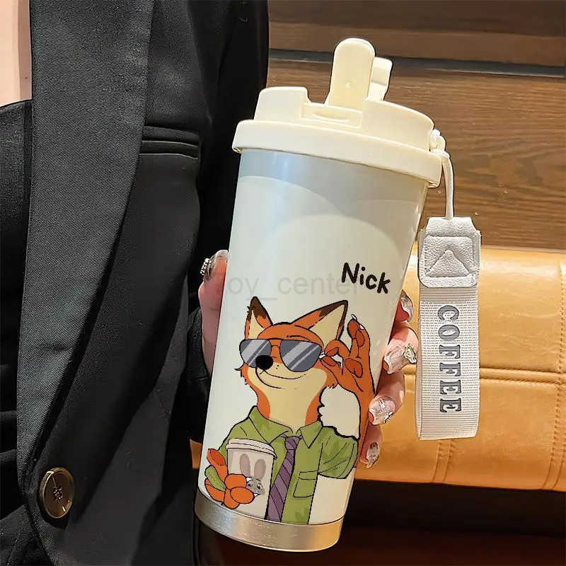Disney Zootopia 2 Peripheral Nick Judy Hopps Thermos Mugs Ins High-value Cartoons Large-capacity Couples Students Cute Water Cup H251203