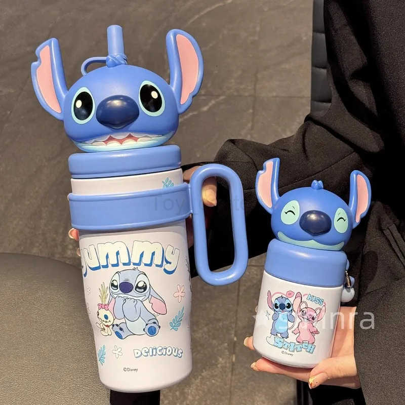 Disney Stitch Cartoon Large Capacity Thermos Cup 316 Stainless Straw Cup Steel Coffee Water Cooler Cup Girlfriend Gift H251203