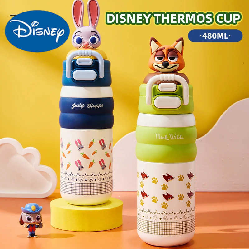 Disney Zootopia Childrens Water Bottle Insulated Cup with Straw Unisex School Use Dual-Drink Cup Large Capacity Thermos Flask H251203