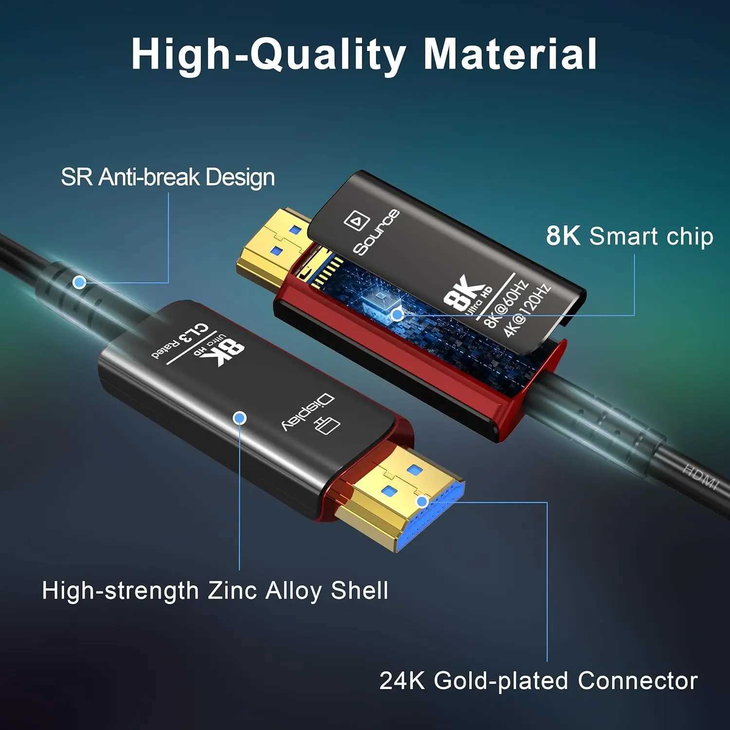 Cables 50FT8K 21 fiber optic Cable CL3 Rated48Gbps 8K60 4K120Hz/144HzeARC HDCP 2223Cpatible for Xbox/PS5 C251203