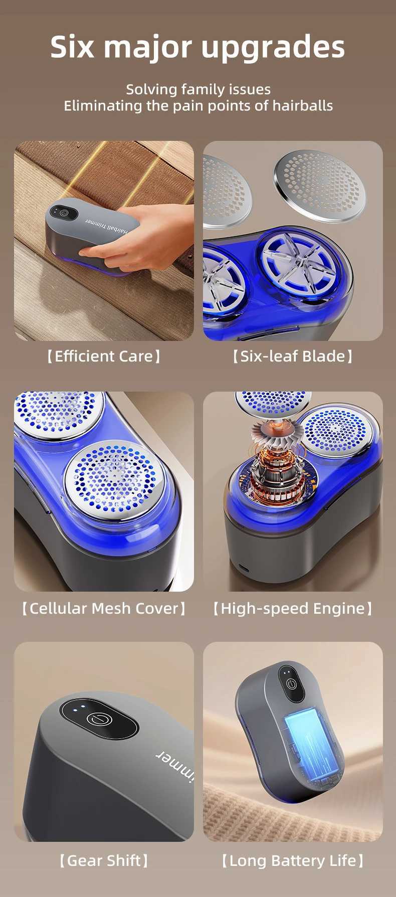 Double-Sided Fabric Shaver - Electric Lint Remover USB Rechargeable Clothes Shaver with Hair Collector for Sweater/Sweatshirt M251203 - view 6
