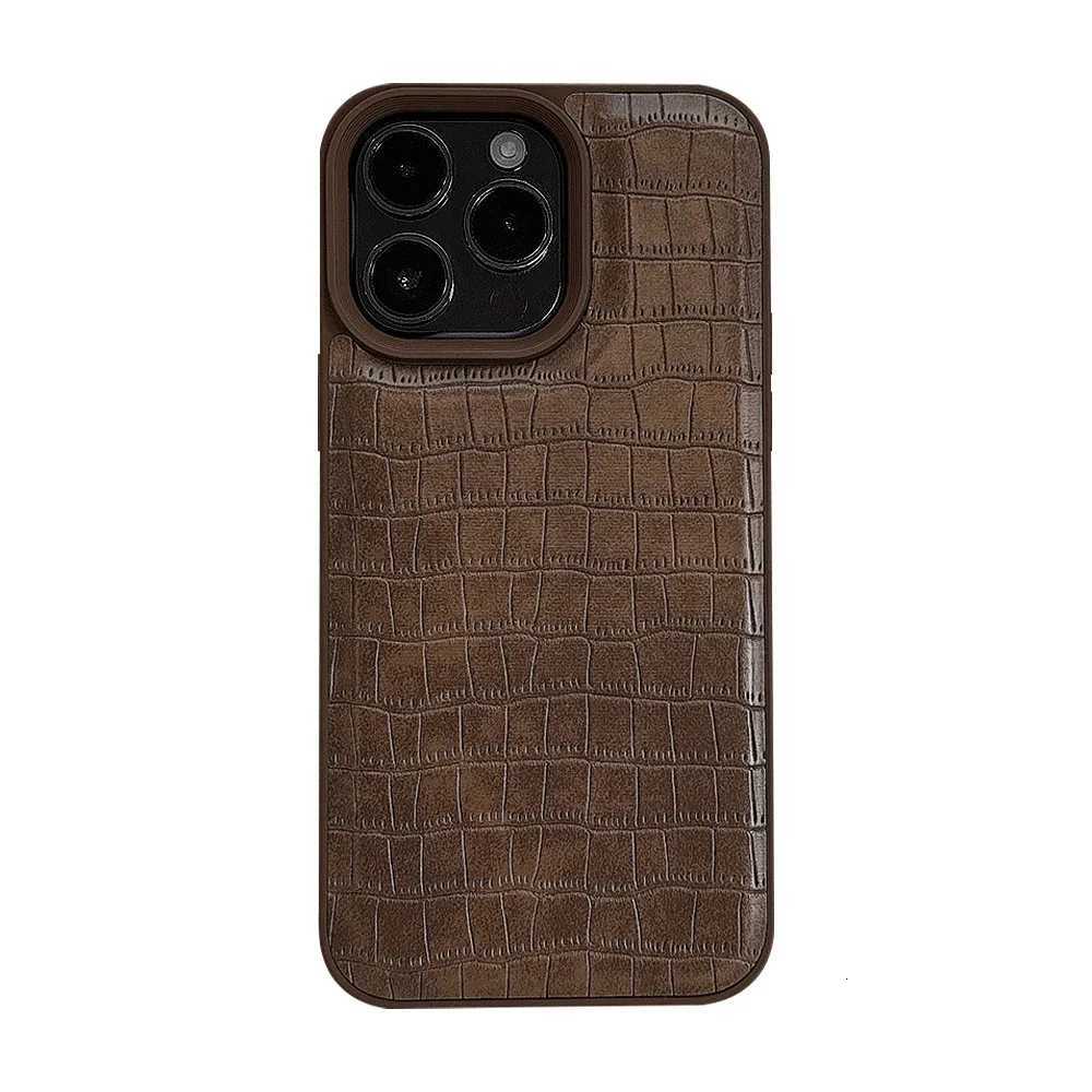 Stylish Vintage Brown Alligator Texture Cover Case for iphone 12 13 14 15 16 17 Pro Max Plus Earth Tone Faux Leather Phone Case Z251203
