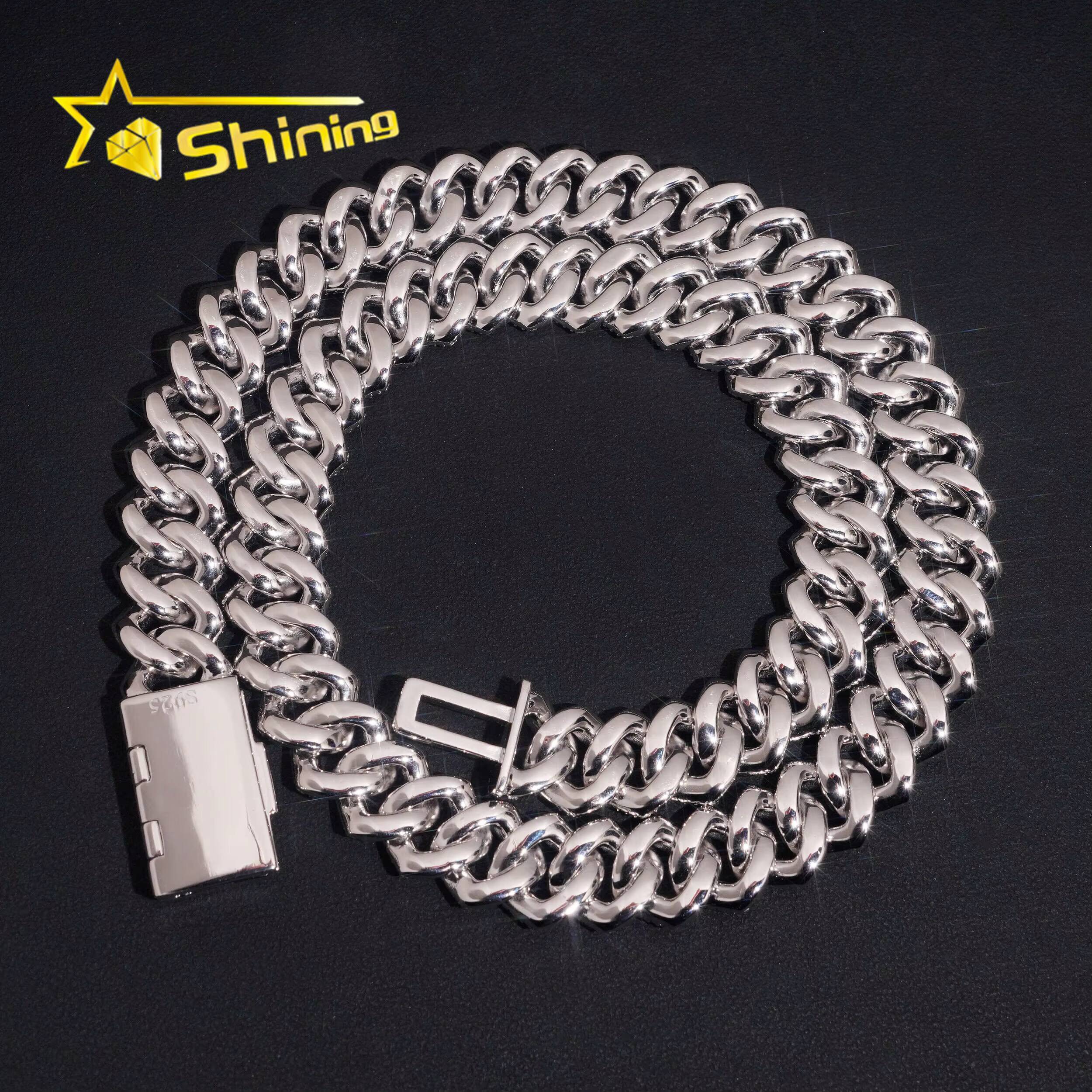 GRA Certificated 15mm 3 Rows Moissanite Cuban Link Chain Hip Hop Jewelry Custom Men 925 Silver Iced Out Diamond Cuban Link