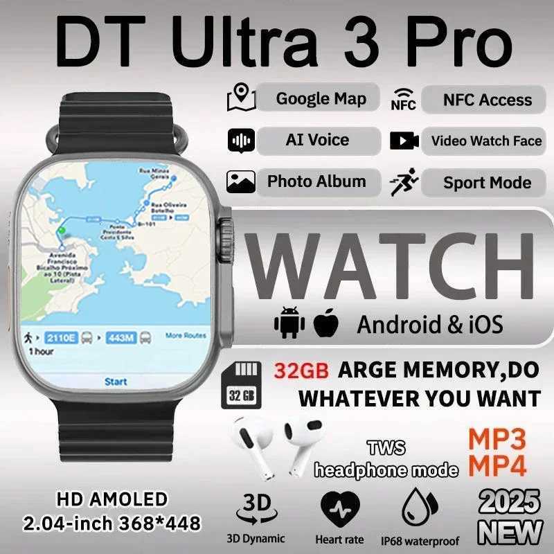 Watch DT tra 3 Pro Smart Watch Men Map NFC GPS Tracker HD BT Call IP68 Waterproof Smart Watches Man Wan C251203