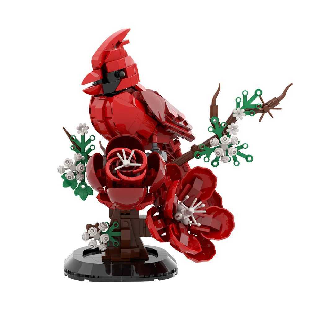 MOC Northern Cardinal 3D Bird Model Building Blocks Red Sparrow with Flower Stand He Pet Brick Toy Adt Gift C251203