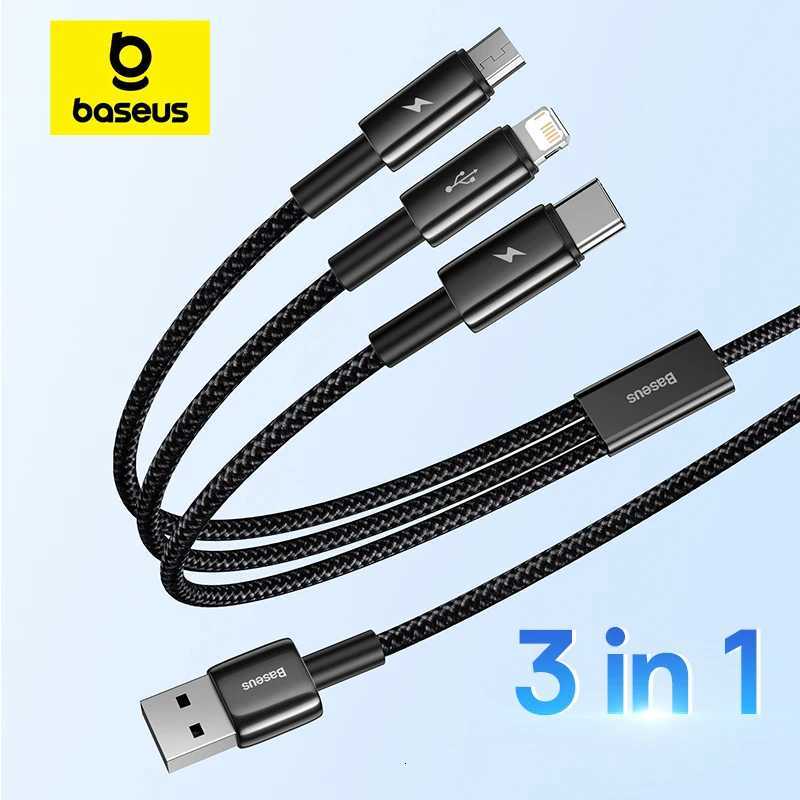 Baseus 3 In 1 USB Type C Cable Phone Charge Cable Nylon Braided Universal Charging Data Cord For iphone 14 Mate 40 C251203