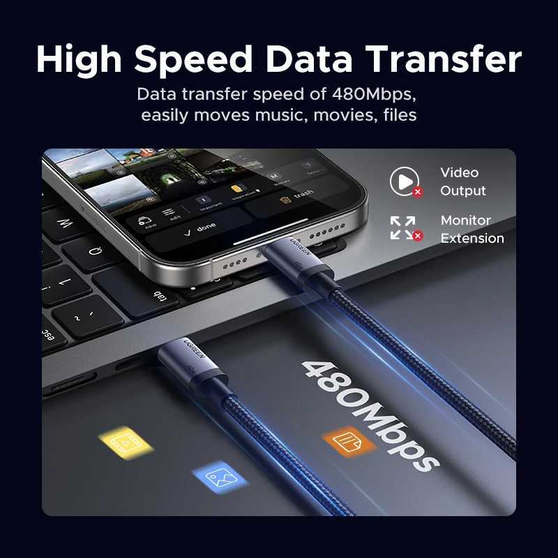 UGREEN PD60W Cable USB-C to USB-C High-Speed Data Sync And Charging Cable Durable Fast Charge Cable for USB-C Devs C251203