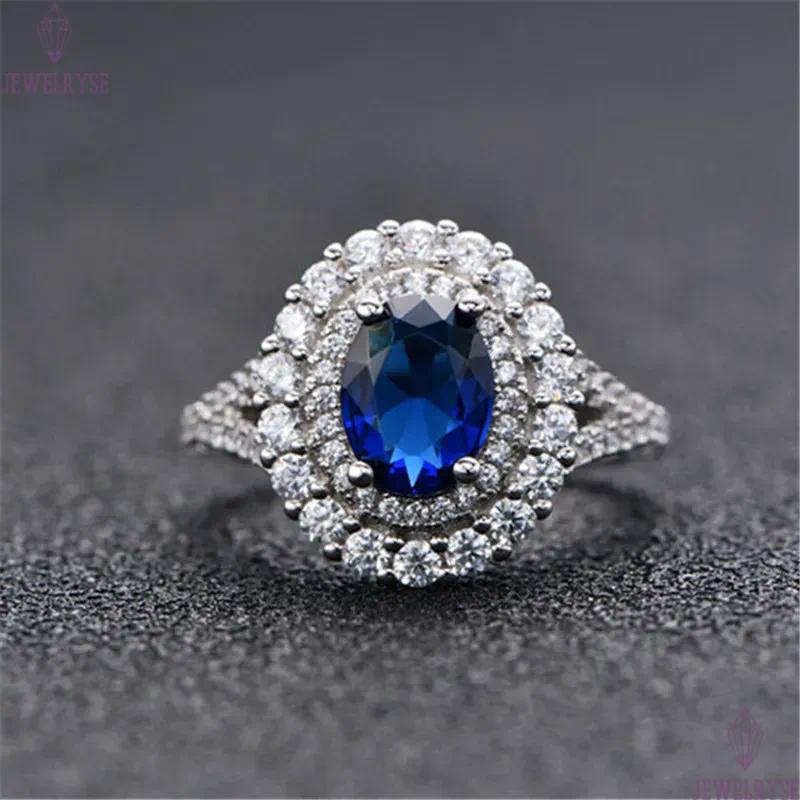 female shining 6x8mm oval designer ring s925 sterling silver for woman wedding blue red 5A cubic zirconia engagement diamond rings womens jewelry size