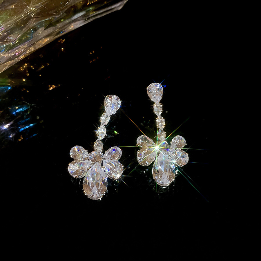 Zircon Water Drop Tassel Necklace Earrings Palace Style Light Luxury High-end Jewelry Set Elegant Temperament Versatile Accessories - view 5