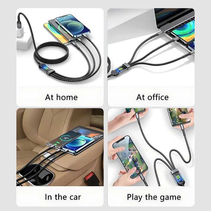 100W 3 in 1 er Fast Charging Cable Micro USB to Type C Cable 3A ot Lamp For iPhone 16 15 C251203