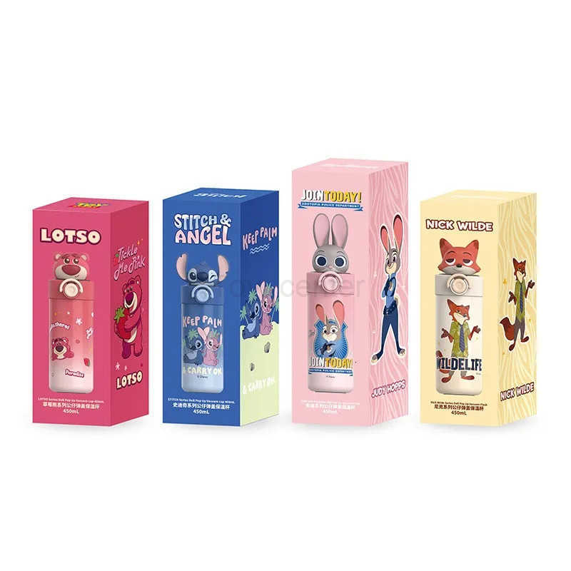 Disney 450ml Stainless Steel Elastic Lid Insulated Cup Thermos Cup Stitch Lotso Coffee Cup with Straw Portable Cute Car Cup Gift H251203