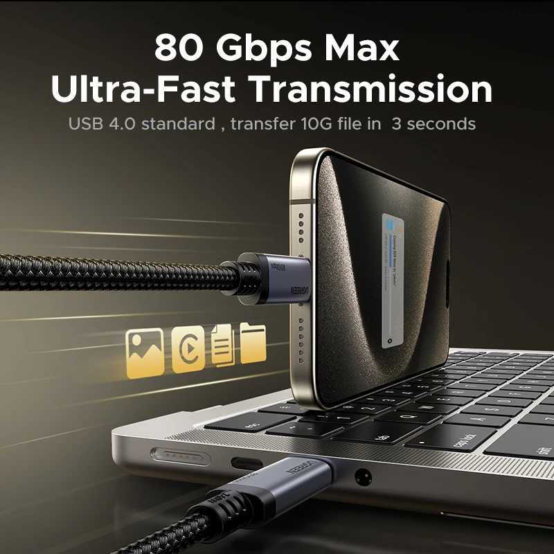 80Gbps USB4 GEN4UGREEN USB C to USB C Cable 240W PD 31 Fast Charging Thunderbolt 4 Aluminum Shell Braided for Book C251203
