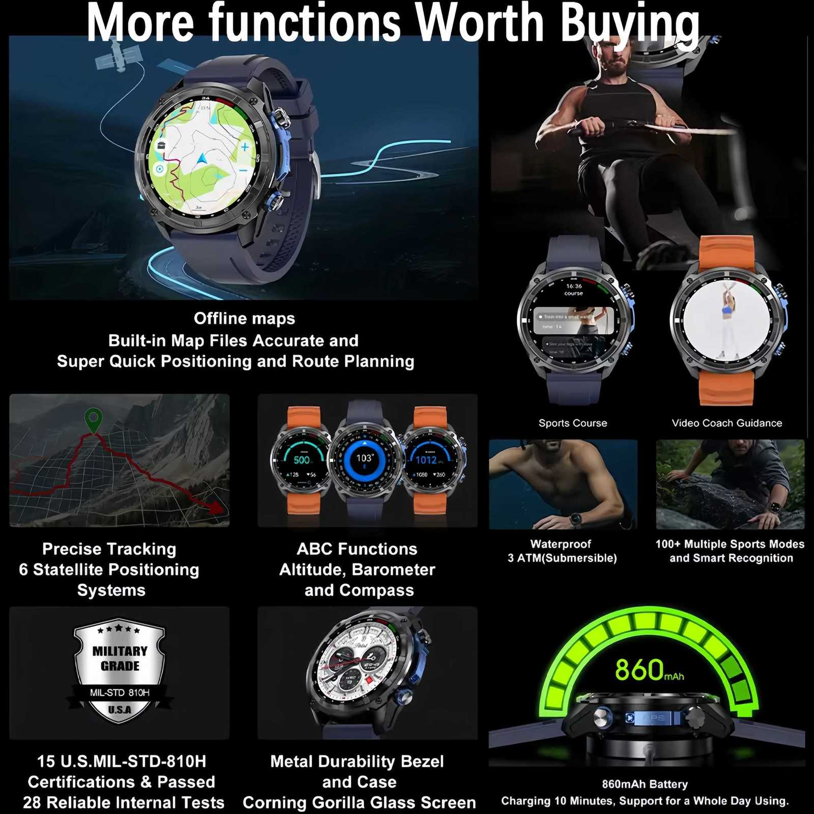 Sapphire GPS SmartWatch Offline Maps 4GB Mmory Video Player Military Sports Smart bracelet Men 50m Swimming Waterproof 2025 New C251203