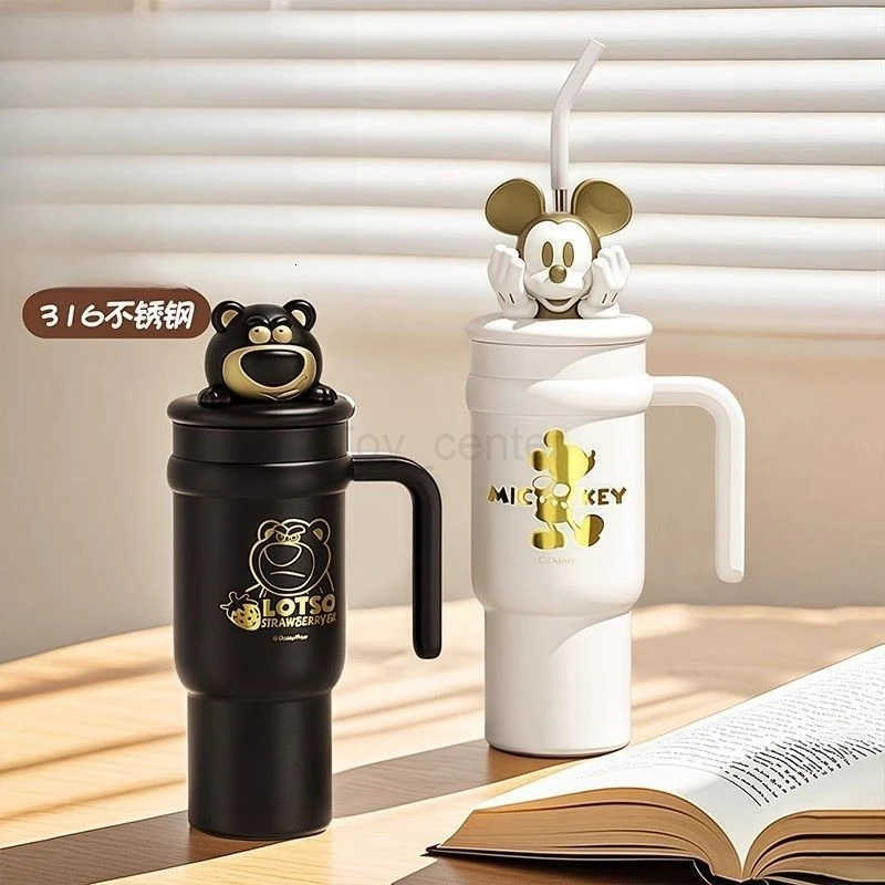 Disney New Lotso Mickey Thermos Creative High-value Anime Cartoon Printed Large-capacity Portable Double-drinking Suction Cup H251203