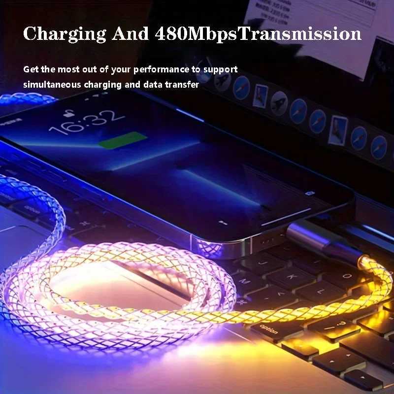 1M Fast Charging RGB Breathing Luminous Gradient Light Data Cable 60W TYPE-C Charger For iPhone 15 PD Cord C251203