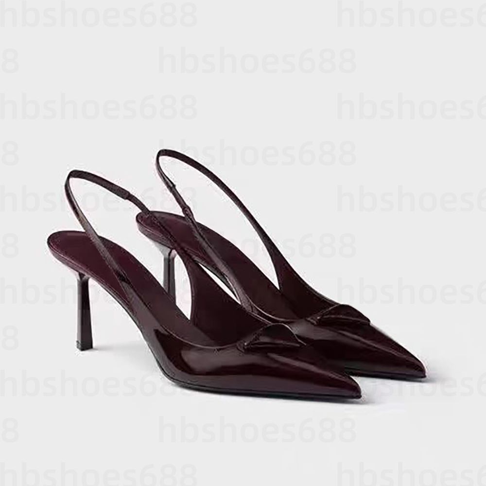 Luxury patent leather Slingback sandals Fashion Pointed toe 7.5cm Stiletto Heel designer dress shoes Women's party evening shoes size 35-43 with box