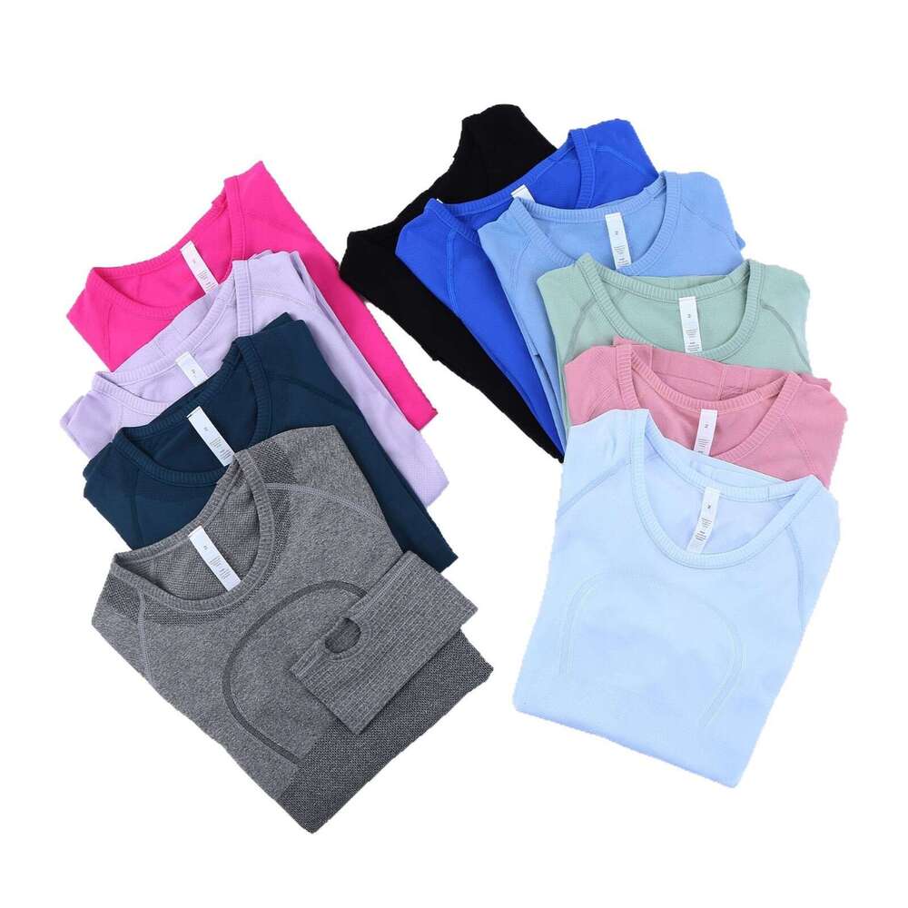 Women clothes Yoga Outfit Long Sleeve Solid Color Nude Sports Waist sets T-Shirt Jogging Sportswear Blouse luluity lemonive shirt men sweatshirt sweatshirt