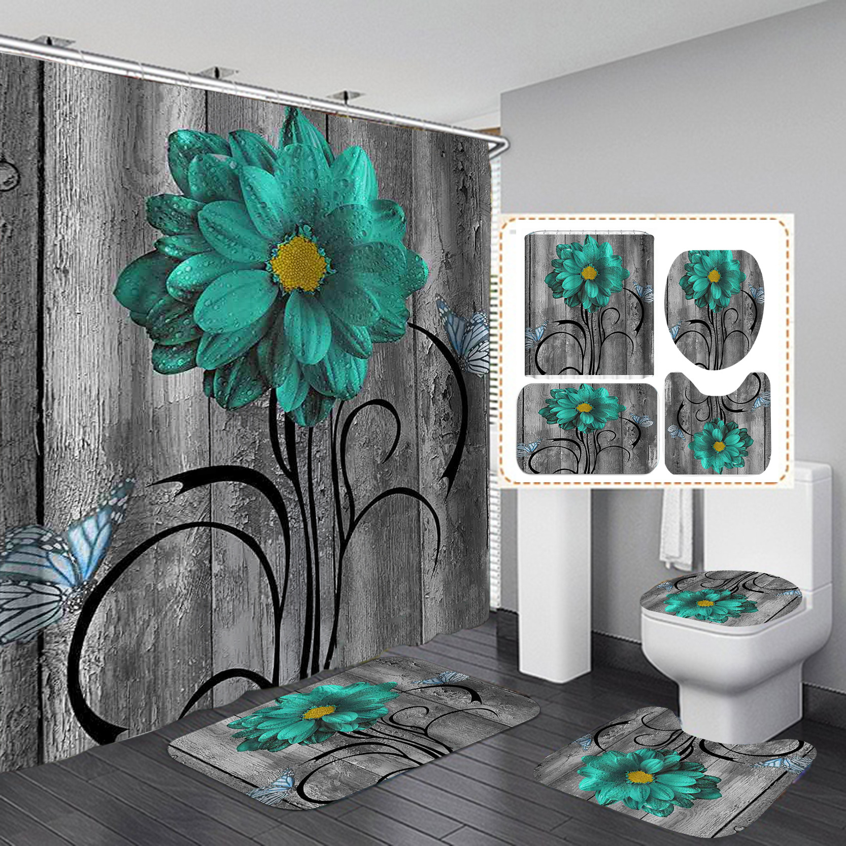 YL-37881 Eco-friendly Shower Curtain with Heat Transfer Printing, Waterproof, Comes with Hooks, Wholesale Available.