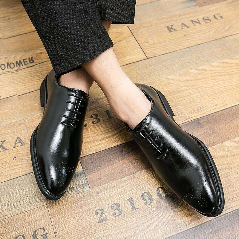 New Red Sole Brogue Men Black Business Mens Formal Shoes Lace-up Round Toe Spring/Autumn