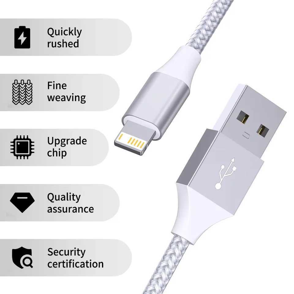 2PCS USB A to Lightning Fast Charging Nylon Braided MFI Certified Data Cable 480Mbps Cpatible for iPhone14 13 12 11 Pro C251203