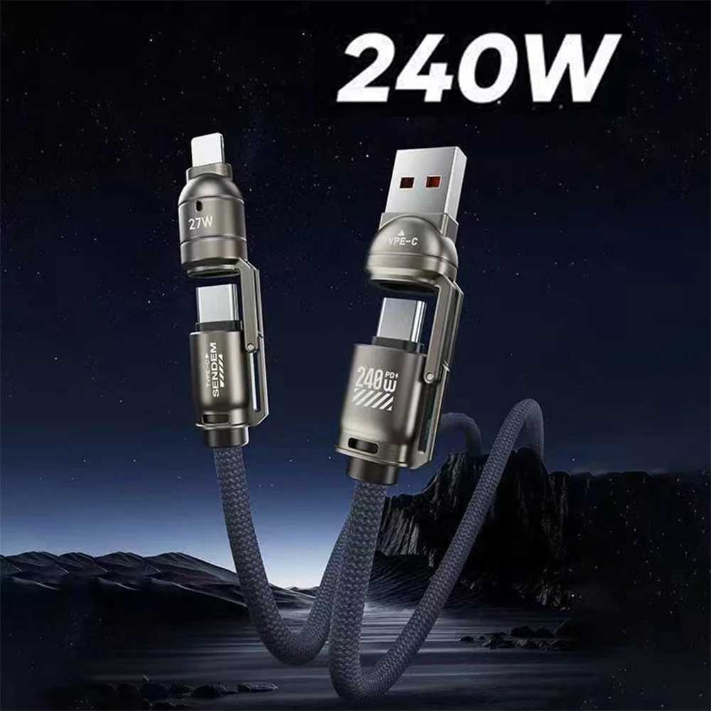 4 in 1 USB Type-C 240W Fast Charge Cable Type-C to Lightning Mobile Phone Lanyard PD27w Charging Cable for iPhone Oneplus C251203