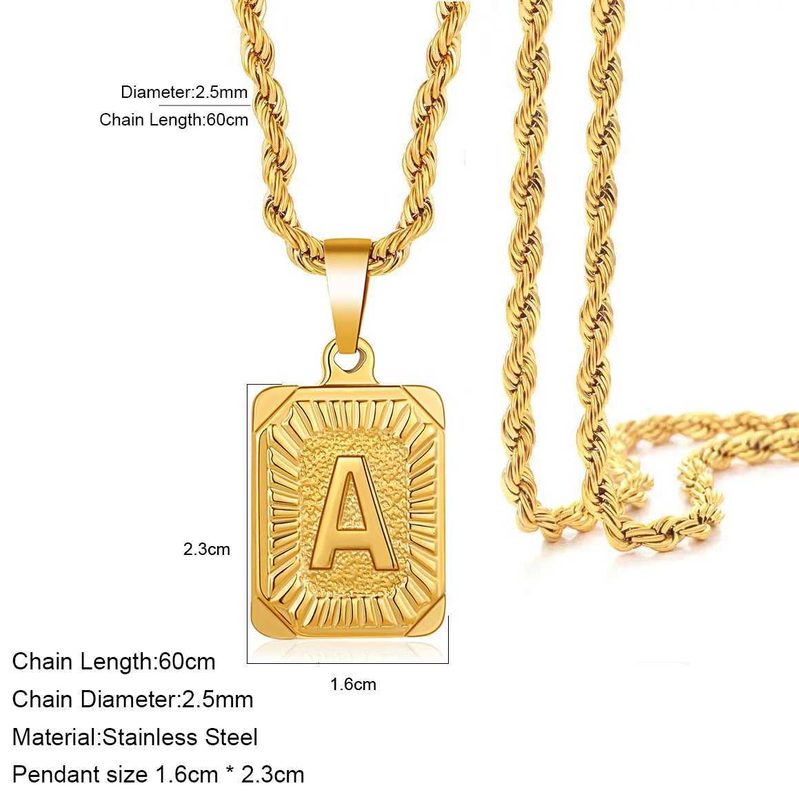 Stainless steel jewelry A-Z 26 english letters fashion golden pendent necklace rope chain for both men and women couple giftsXJ251202