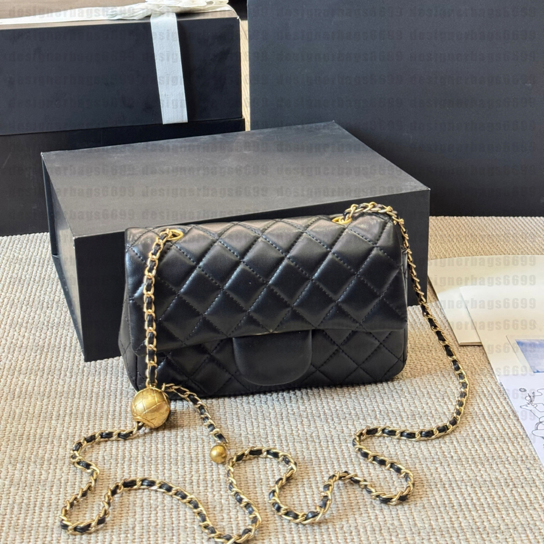 Fashion Designer Shoulder Bags Mini Flap bags weave gold Chain Strap Cross Body Handbag With Gold Ball Women Purse Classic Crossbody bag 20cm