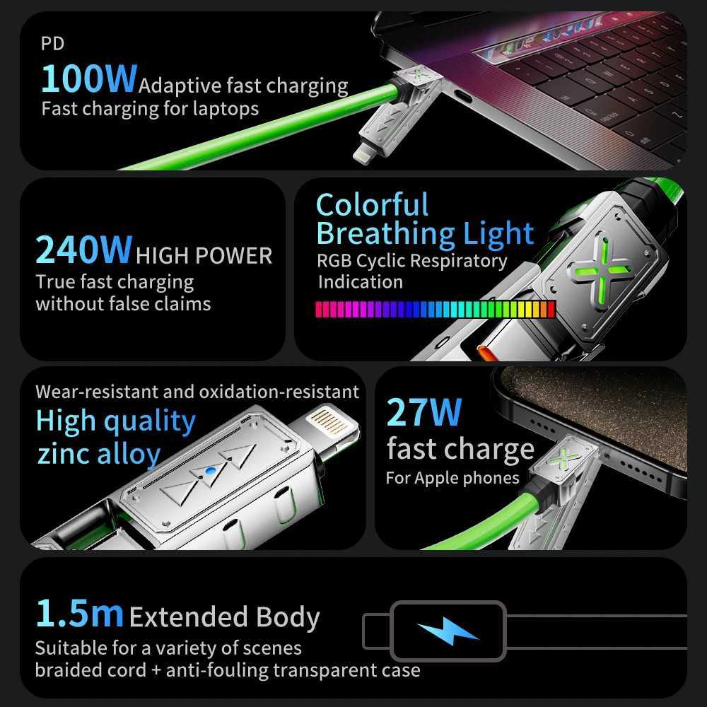 240W 4-in-1 er Fast Charging Data Cable USB-C To Type-C Zinc Alloy Cable for Iphone Mti Port Charging Cable C251203