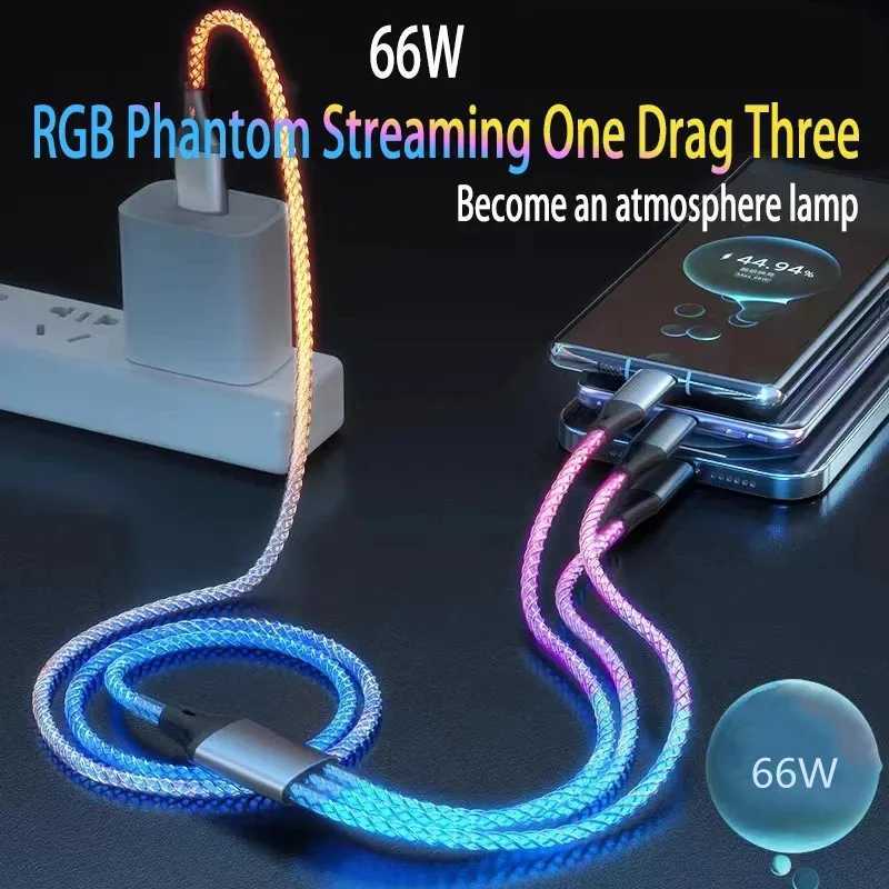 1PC Fast Charging RGB Breathing Luminous Gradient Light Data Cable 66W TYPE-C Charger For iPhone 15 PD Cord C251203