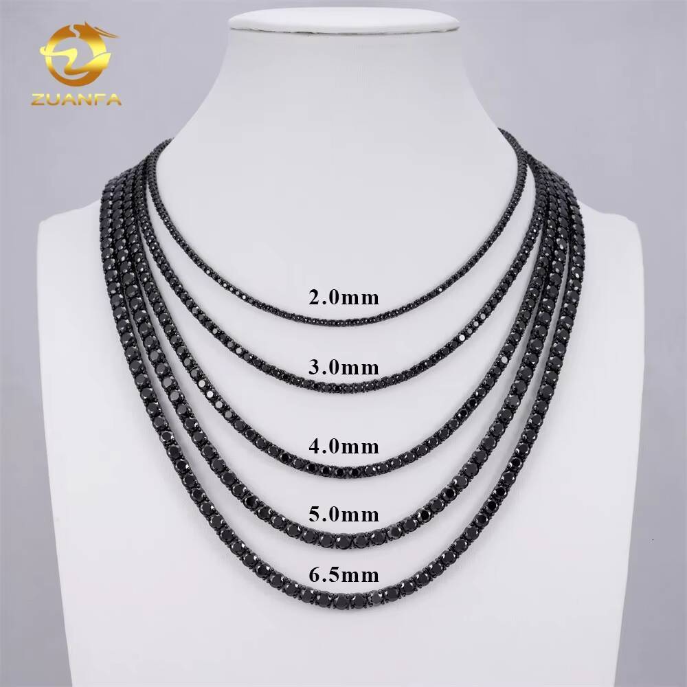 Wholesale Price Solid 925 Silver Hip Hop Jewelry Bracelet Necklace Iced Out 2 to 65mm Black VVS Moissanite Diamond Tennis Chain