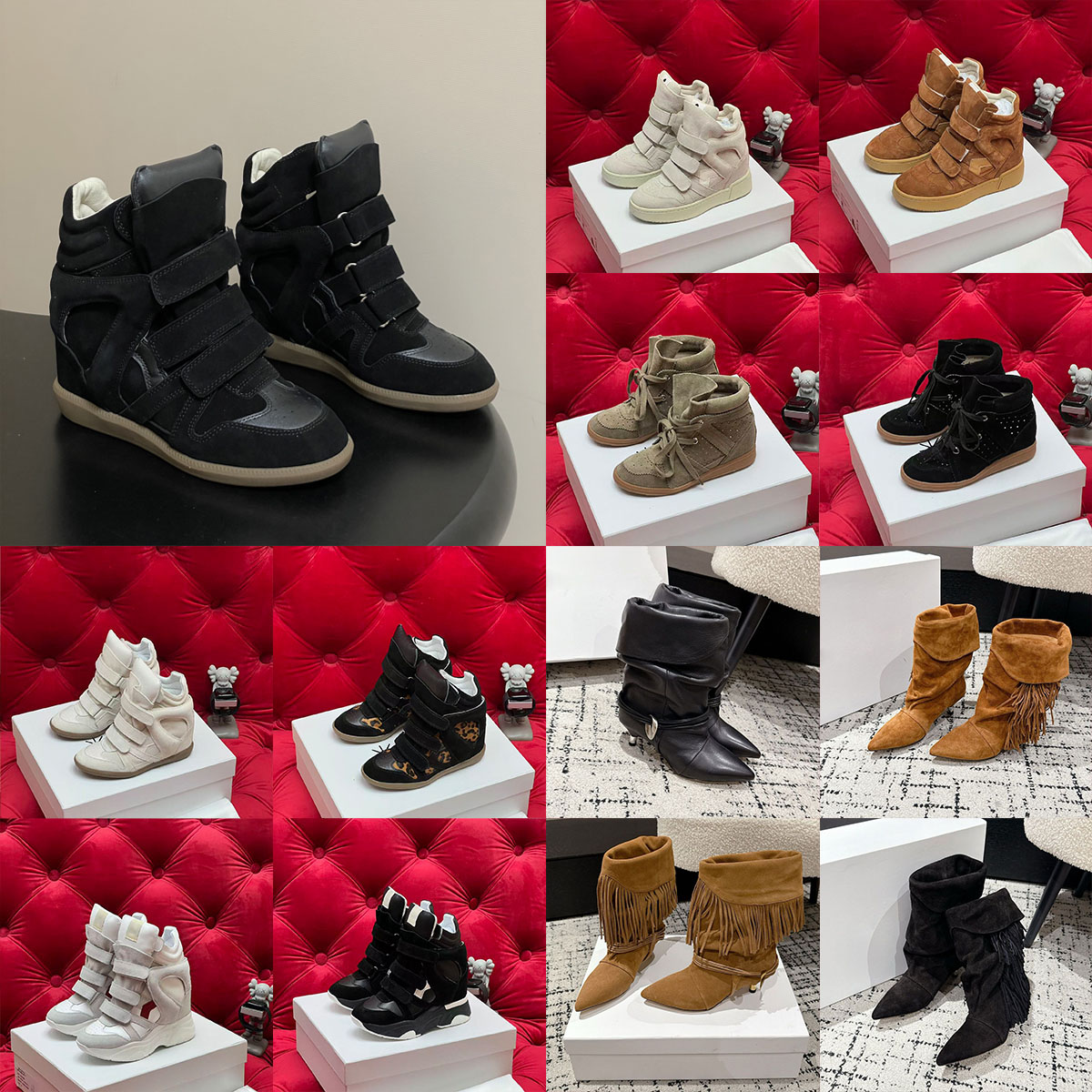 10A Ladies height increase boots winter hot sale black genuine leather real bekett suede wedge sneakers woman fashion show shoes red pink marants shoes