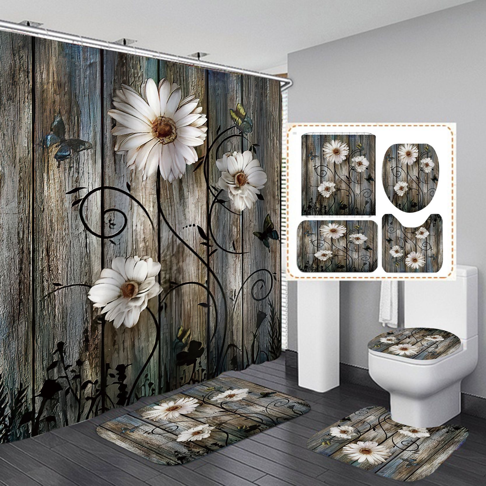 YL-37881 Eco-friendly Shower Curtain with Heat Transfer Printing, Waterproof, Comes with Hooks, Wholesale Available.