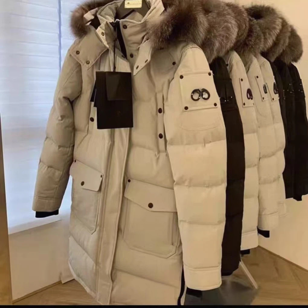 Knukles Moose Coat Fur Collar Parka Winter Waterproof White Duckmoose knuckDuster Jacketlecoat Cloak Fashion Men And Women Couples Moose Casual Version To Keep