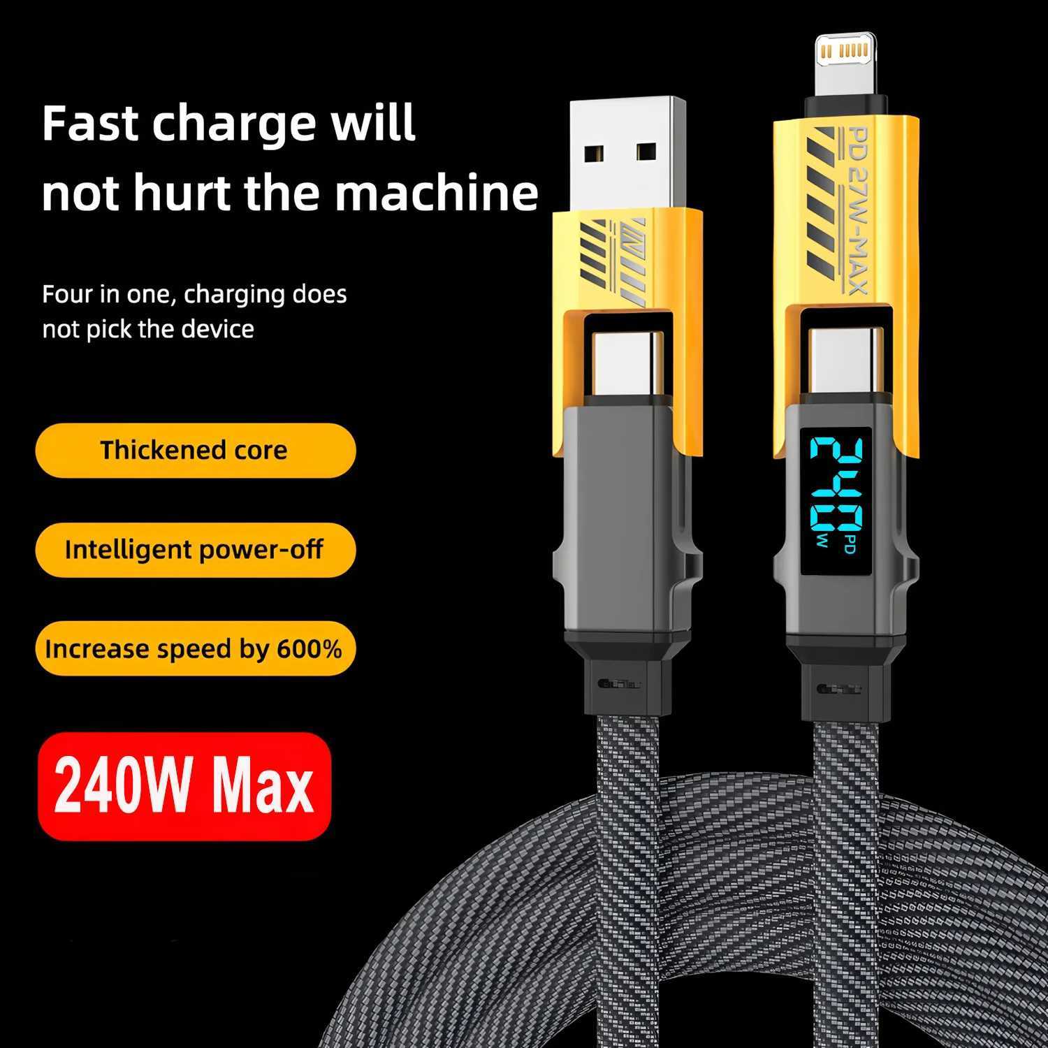 Digital Display 4 In 1 PD 240W USB Type C Data Cable Fast Charging For iPhone 15 Redmi Cable Fast Charger C251203