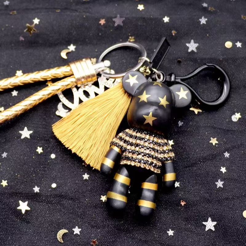 New Love Peace Movable Joints Bear Keychain Men Leather Tassel Key Chain On Bag Car Trinket Women Jewelry Party Gift