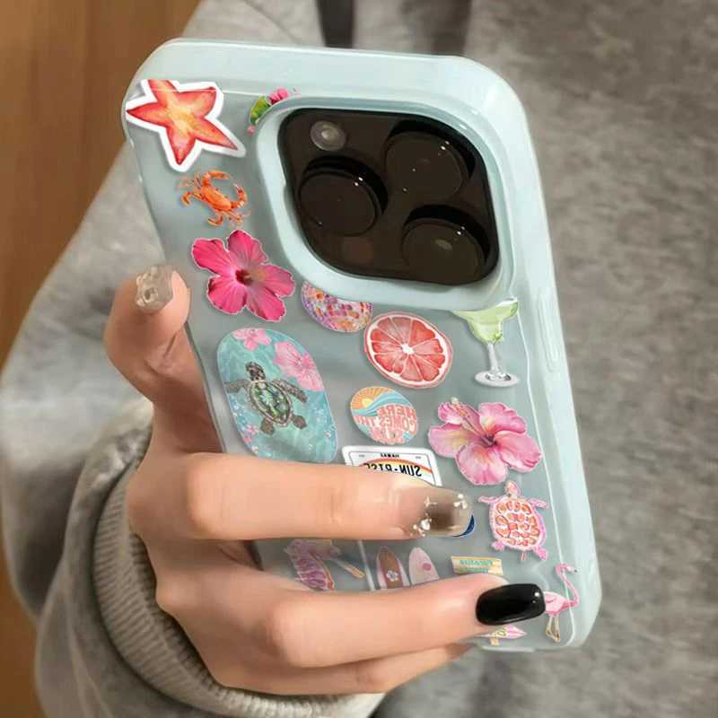 Folds Texture Soft Phone Case For iPhone 16 17Air 15 14 13 12 11 Pro Max 15 Plus Summer Ocean Flower Seahorse Turtle Print Cover H251203