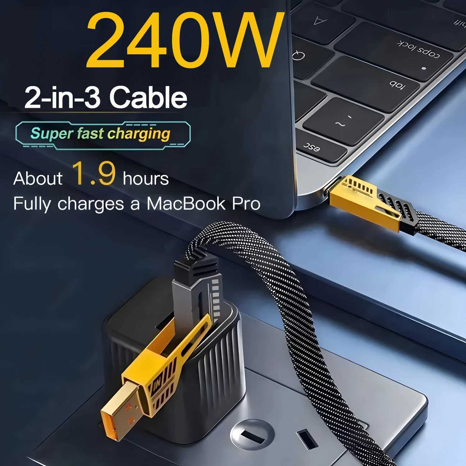 2-in-3 240W USB/Type-c To Type-c/Micro/L er Fast Charging Mecha Data Cable 12M For iPhone Android Notebook/Tablet C251203